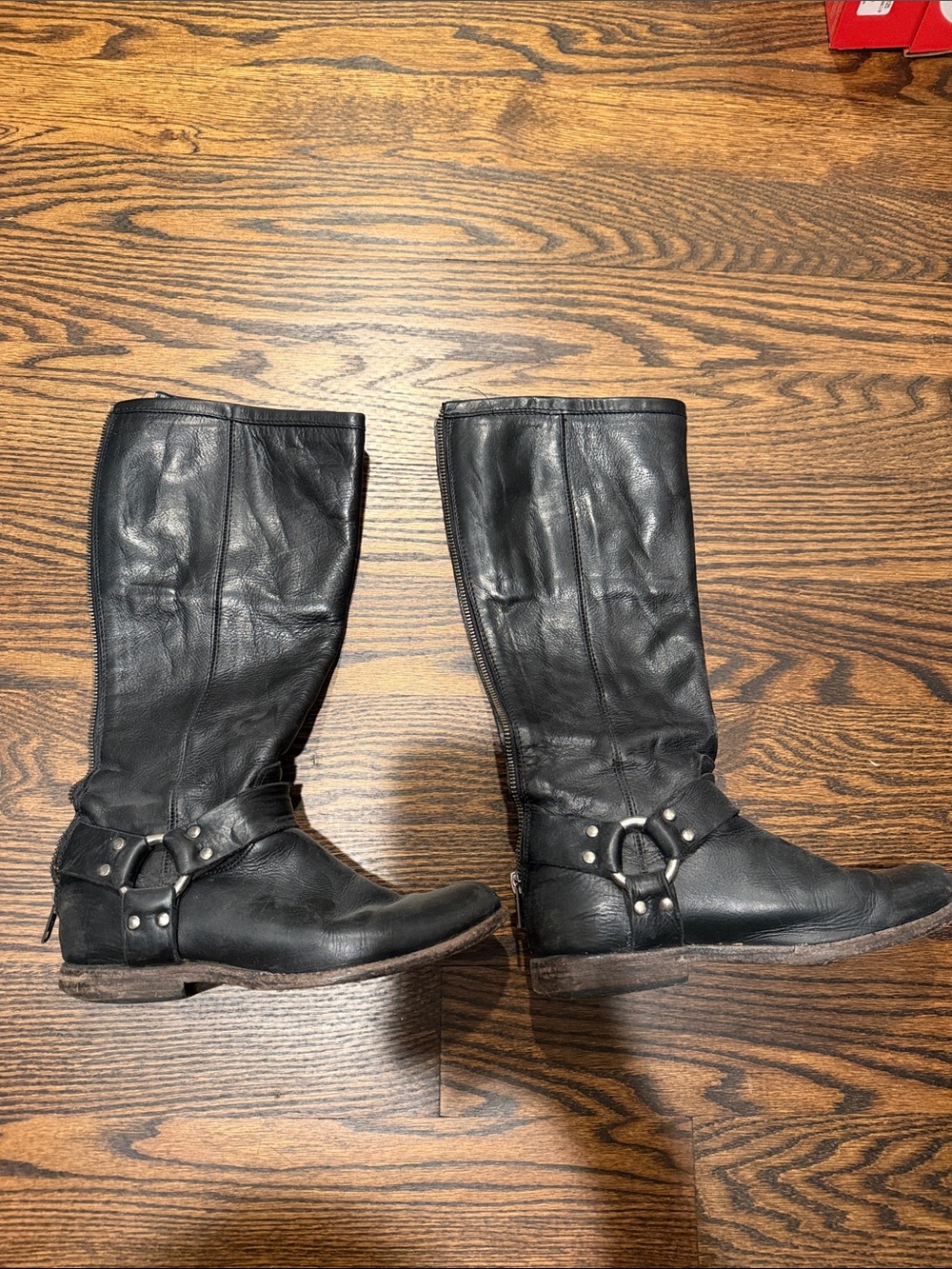 Frye Black Leather Harness Riding Boots